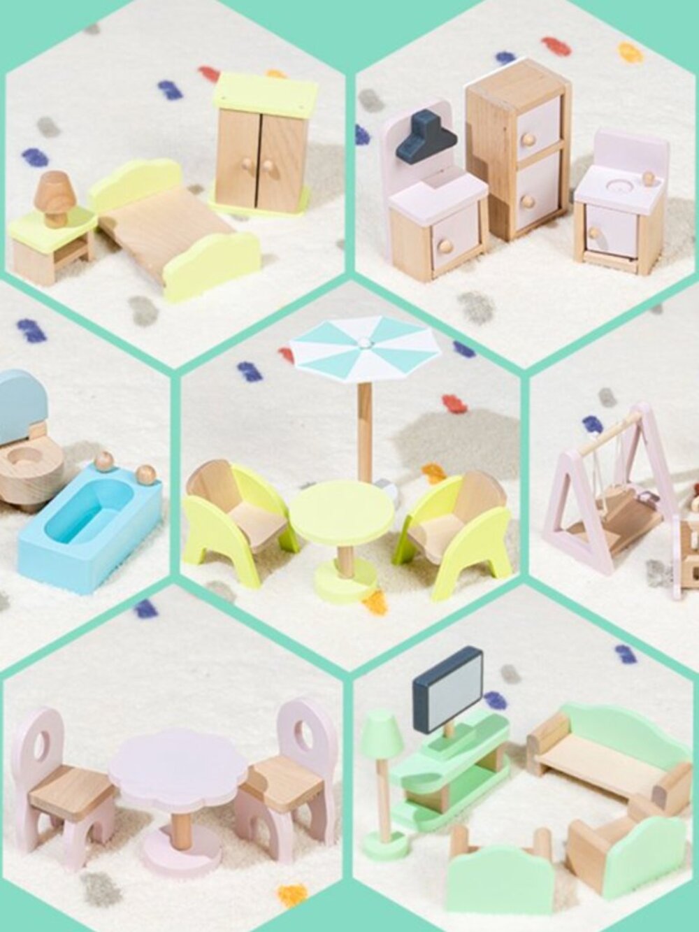 Wooden Dollhouse Playset, 3-Story Montessori Pretend Play Toy - Picture 12 of 16